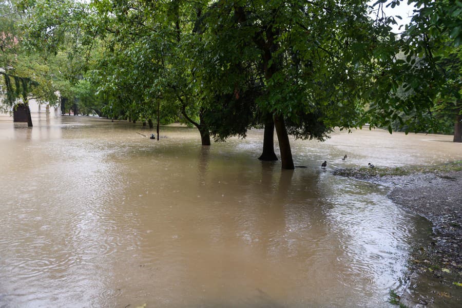 Zaplavený kaštieľsky park v