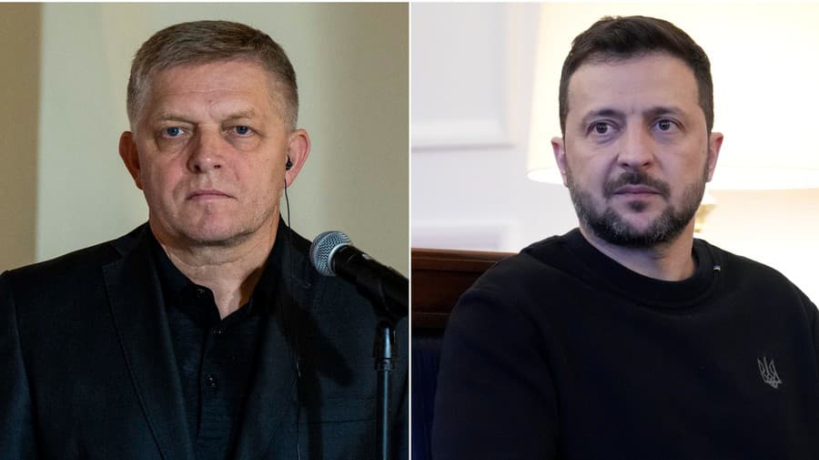 Premiér Robert Fico (vľavo) a ukrajinský prezident Volodymyr Zelenskyj.