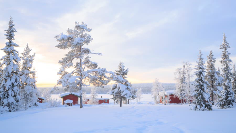 Winter landscape with house