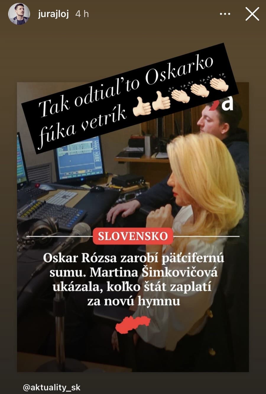 Juraj Loj reaguje na informáciu, že Oskar Rózsa dostane za novú hymnu mastnú čiastku.
