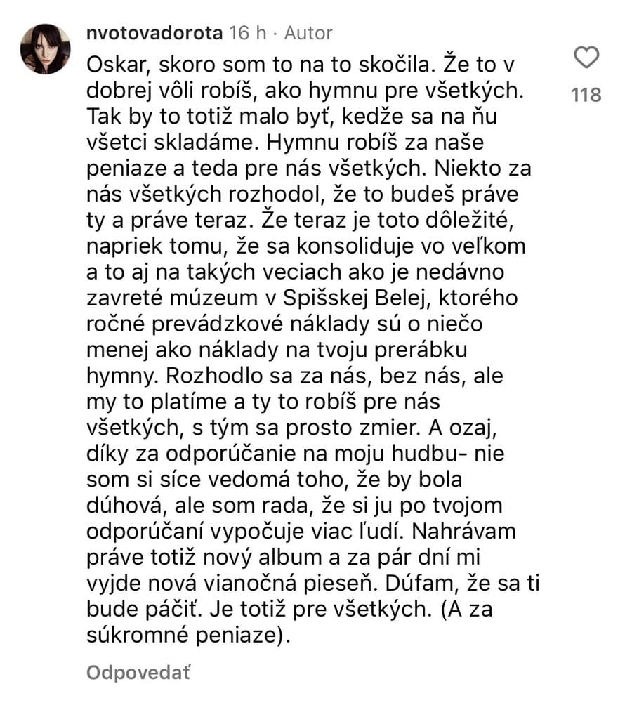 Dorota neostala ticho a