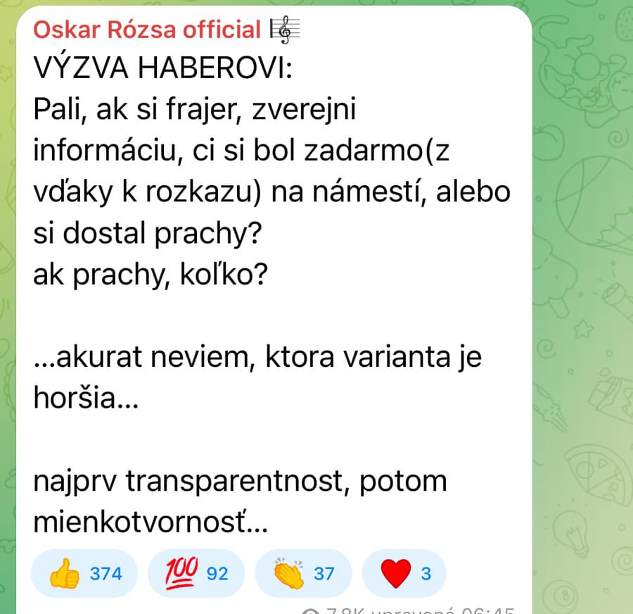 Oskar Rósza speváka nešetril.