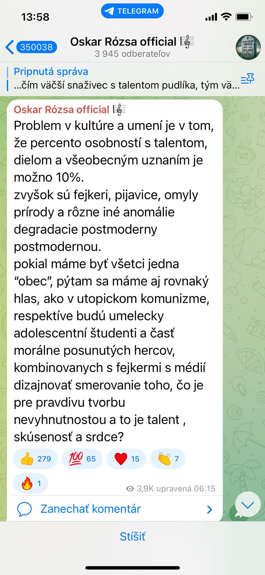 Oskar Rósza speváka nešetril.