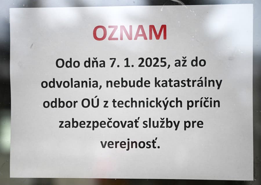 Oznam o zatvorení Katastrálneho