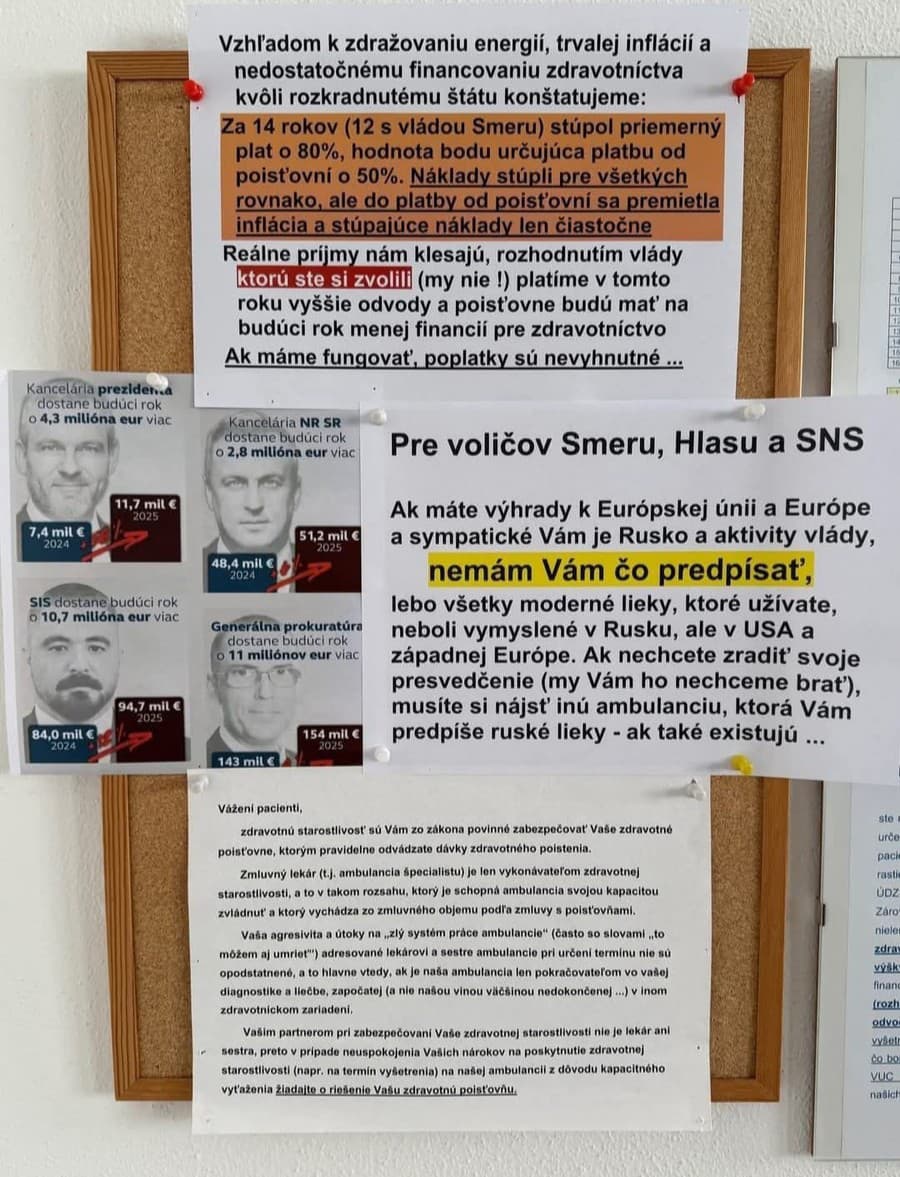 Oznam v čakárni kardiológa Jozefa Beňačku.