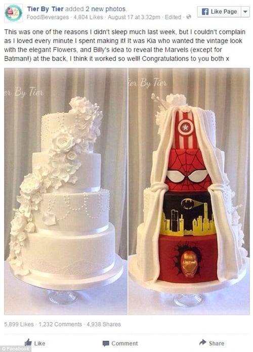 Mladomanželia si vybrali originálne spracovanie svadobnej torty. Takto ani jeden z nich nemusel ustupovať.