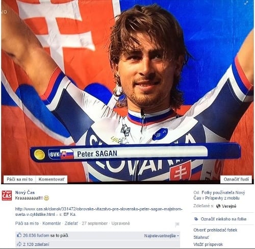 Na Facebooku Nového Času získala táto Saganova fotka, pridaná krátko po jeho triumfe, vyše 26-tisíc 