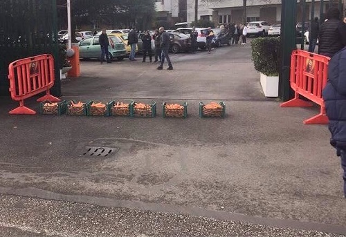 Sedem zelených bedničiek s čerstvou mrkvou rozložili fanúšikovia pred sídlom futbalistov AS Rím.