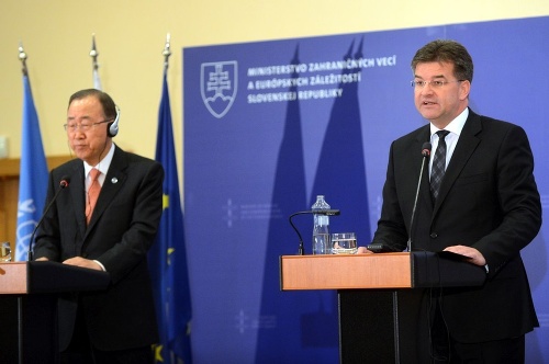 Generálny tajomník OSN Pan Ki-mun a minister zahraničia Miroslav Lajčák.