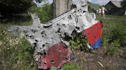 Trosky lietadla Malaysia Airlines v ukrajinskej dedine Hrabove.