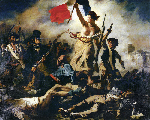 Obraz Sloboda vedie ľud na barikády (1830) namaľoval Eugène Delacroix.