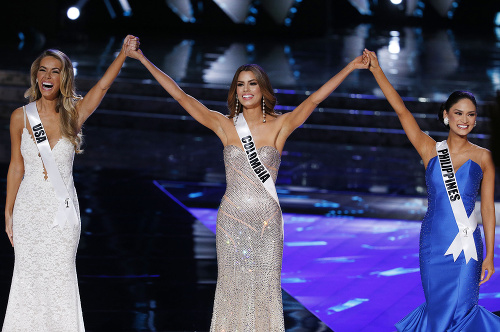 Víťazky: (zľava) Miss USA Olivia Jordan, Miss Kolumbia Ariadna Gutierrez a Miss Filipíny Pia Alonzo Wurtzbach.
