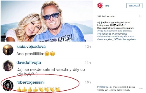 Hlava geissenovskej rodiny komentovala príspevok Jojky na Instagrame.