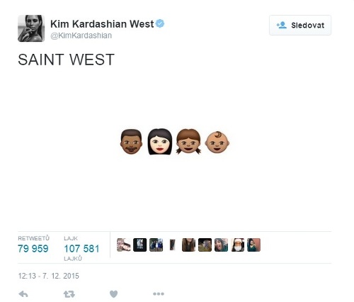 Kim uverejnila meno svojho syna cez Twitter.
