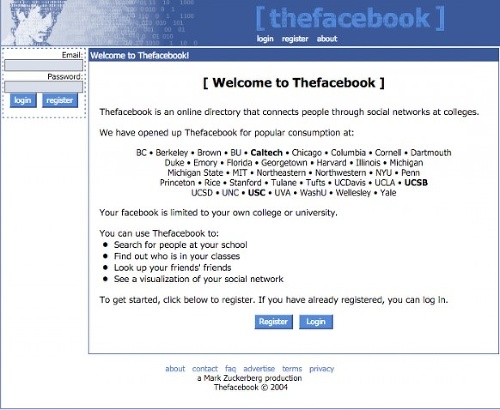 Takto vyzerala najstaršia verzia Facebooku v roku 2004.