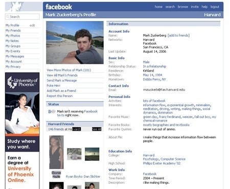 Takto vyzeral Facebook v roku 2006.