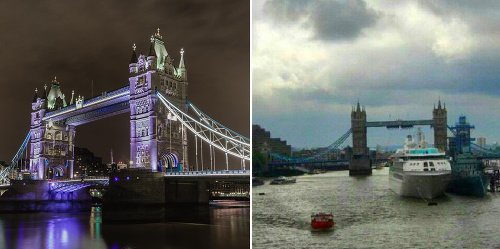 Zdvíhajúci sa most Tower Bridge v Londýne.