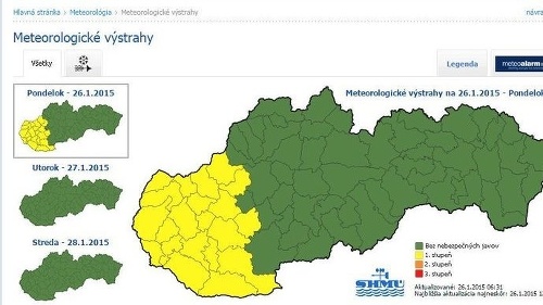 SHMÚ dal na pondelok výstrahu len na západné Slovensko.