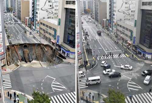 Japonsko Fukuoka: Rozmer: 30 m x15 m, Dokrátera vysipali až 6200 kubických metrov zeminy. 