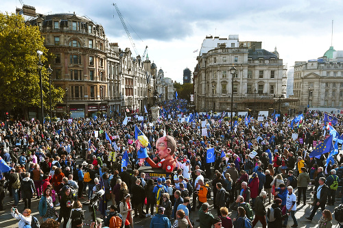 Počas hlasovania sa v uliciach Londýna zhromaždili státisíce ľudí, ktorí odmietajú brexit.