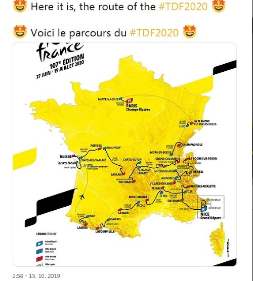 Mapa Tour de France 2020.