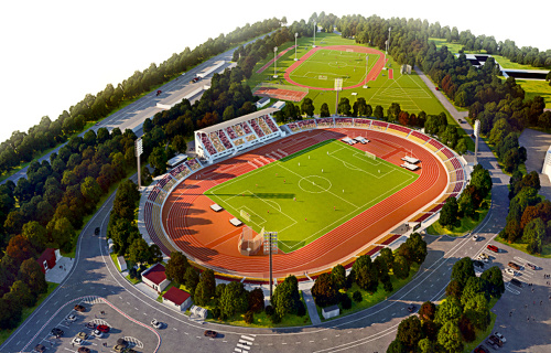 Vizualizácia 2021 - Vynovený atletický štadión bude mať 6 šprintérskych dráh. 