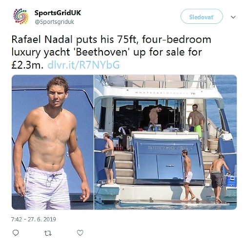 Rafael Nadal predáva svoju jachtu.