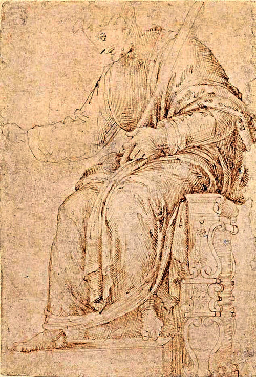 Skica Sediaci muž pochádza z roku 1487.