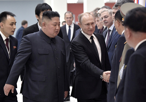 Stretnutie Kim Čong-una s Vladimirom Putinom.