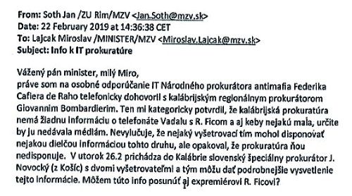 E-mail medzi diplomatom Šothom a ministrom Lajčákom