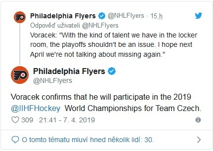 Philadelphia Flyers potvrdila účasť Jakuba Voráčka. 