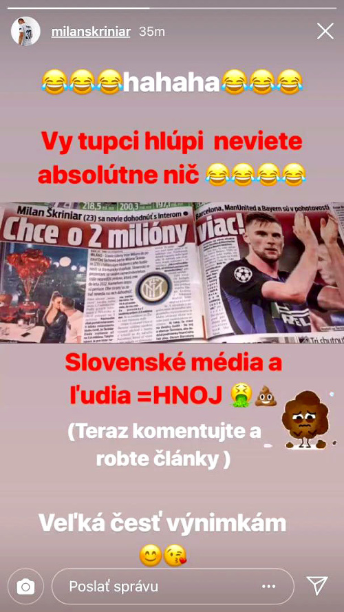 Škriniar sa takto pustil do slovenských médií.