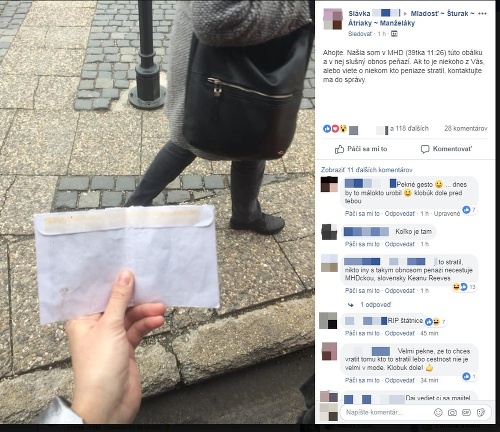Študentka našla obálku s peniazmi v autobuse.
