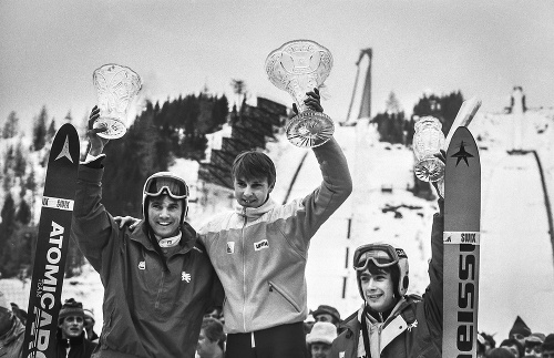 Tatranský pohár 1985: Matti bol jasnej najlepší. Spoločnosť na bedni mu robil Rakúšania Felder (vľavo) a Vettori.