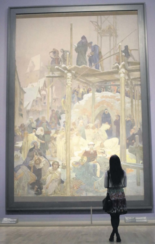 Obrovské dielo: Pri maľovaní Slovanskej epopeje používal 6 metrov vysoké lešenie.