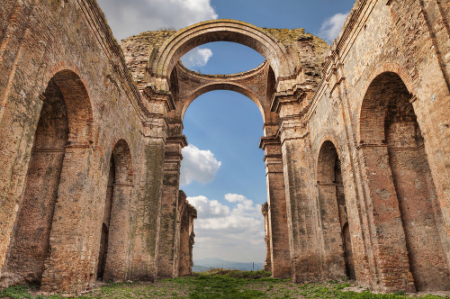 Grottole, Matera, Basilicata, Italy: the ruins of the ancient church dedicated to Saints Luca and Giuliano in the old town of one of the oldest villages in the region