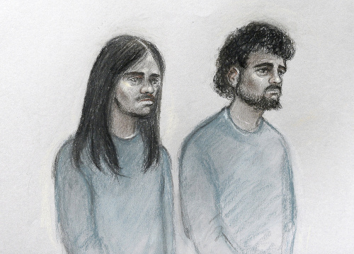 Naa'imur Zakariyah Rahman (vľavo) z Londýna na skici zo súdu v decembri 2017