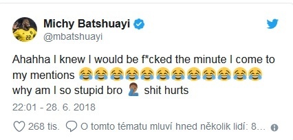 Batshuayi sa po zápase vrátil ku kiksu na sociálnej sieti.