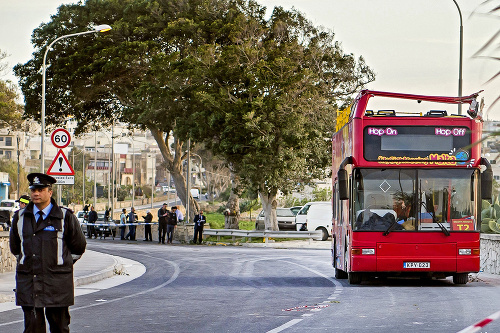 Autobus zasiahol vetvy stromu v pozadí.