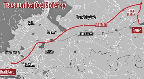 Cestná pirátka unikala zo Senca smerom na Blatné, kde zišla na diaľnicu D1 a pokračovala v divokej jazde až do Bratislavy.