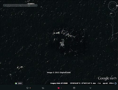 Ppravdepodobný vrak lietadla na google map pri ostrove Round Island