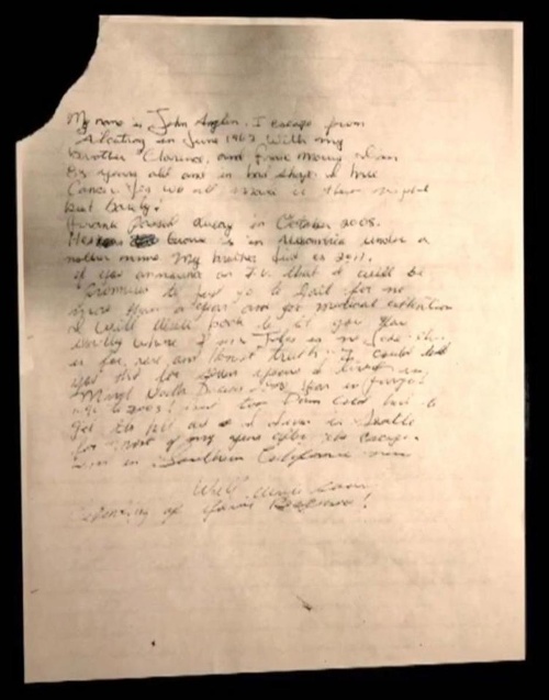 John Anglin napísal list polícii.