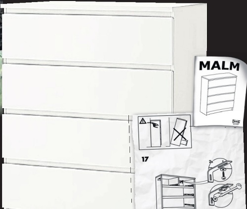 Ikea v pribalovaných letákoch pri komodách MALM odporúča pripevniť skrinku z bezpečnostných dôvodov k stene.
