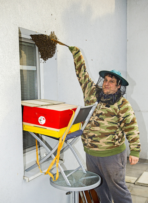 Včelár Adam Sadovský (40) odchytával roj včiel viac než 3 hodiny.