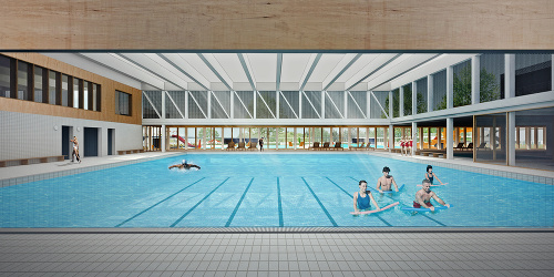 Súčasťou vynoveného kúpaliska bude aj krytá plaváreň s piatimi bazénmi.