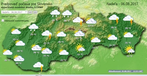 Takto by to malo vyzerať na Slovensku v nedeľu.