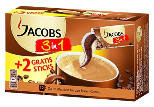 Jacobs original 3v1  - rozdielna gramáž v rovnakom balení, rozdielny obsah kofeínu a cukru  slovenský, český a maďarský výrobok: 15,2 g  rakúsky a nemecký výrobok: 18 g