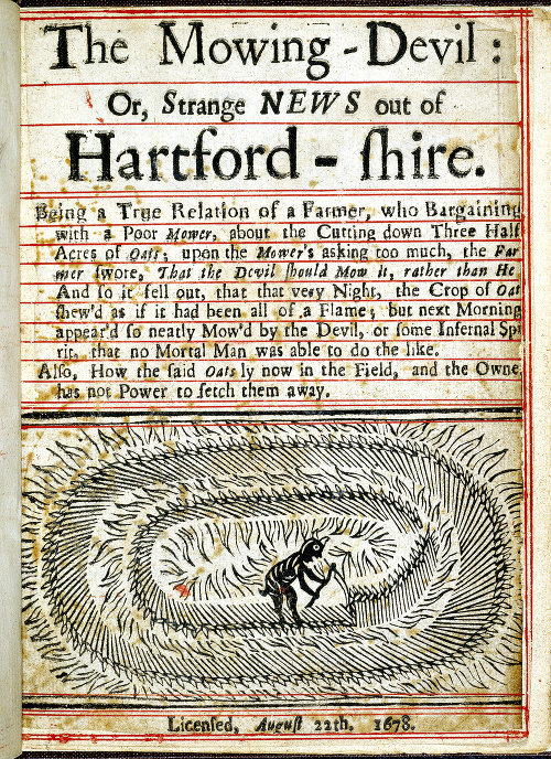 História: Záhadológovia veria, že táto brožúra z roku 1678 ukazuje kruhy v obilí. Malo ísť o dielo diabla.