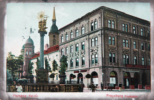 1907 - Rybné námestie s Mariánskym stĺpom, dómom a synagógou. 