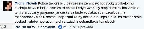 Facebookový status obrancu Zvolena.